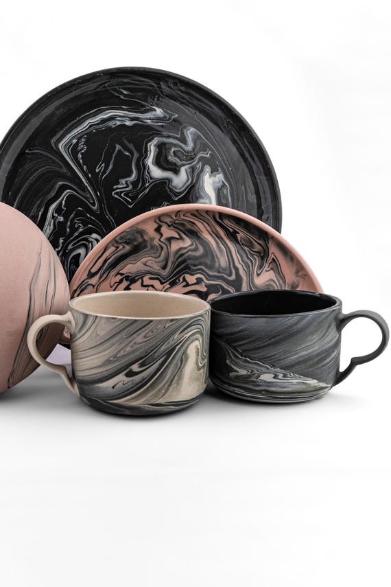 Handgefertigte Steinzeug Tasse, Moderne Marmorglasur, 250ml