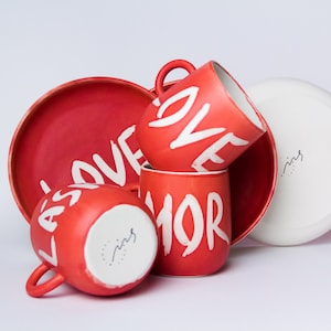 Love collection, Porcelain cup and plate. 500 ml mug, tea cup, Coffee cup, handmade, home decor, gift