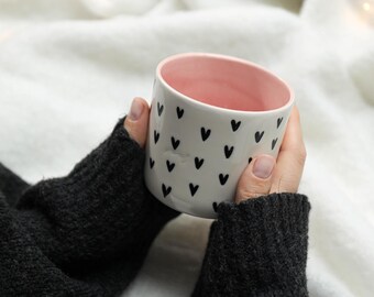 Handmade Stoneware Coffee Mug with Hearts, Large Tea Mug
