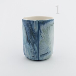 Blue marble tumbler 300 ml, cappuccino cup, stoneware coffee mug, clay tea set 1