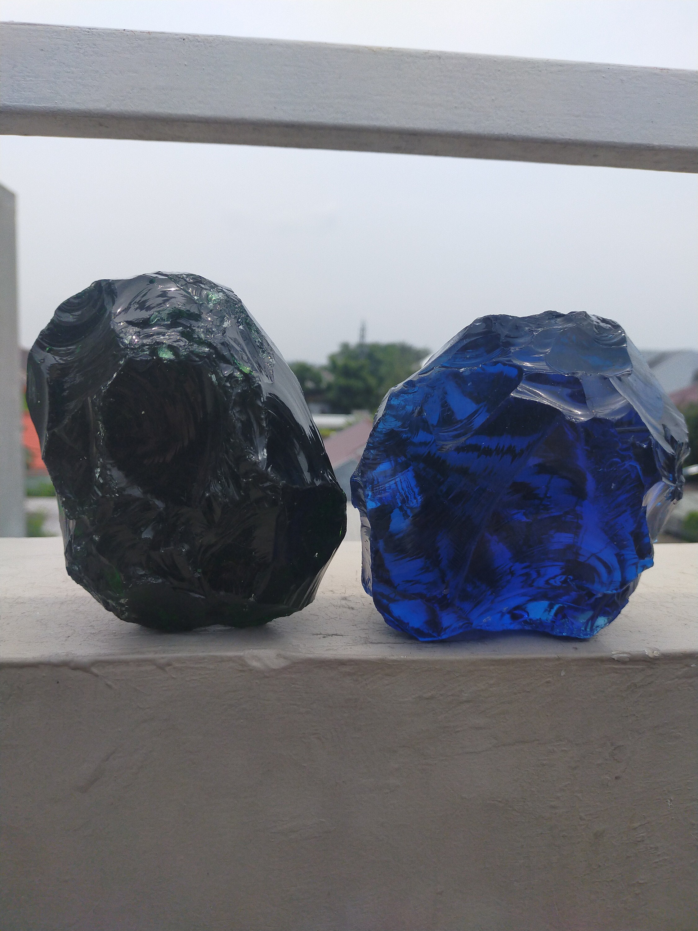 Dark Emerald Green & Dark Blue Andara Monatomic Crystal Glass