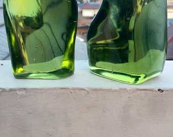 Pair of Olive Andara monatomic crystal glass polished 1,8kg