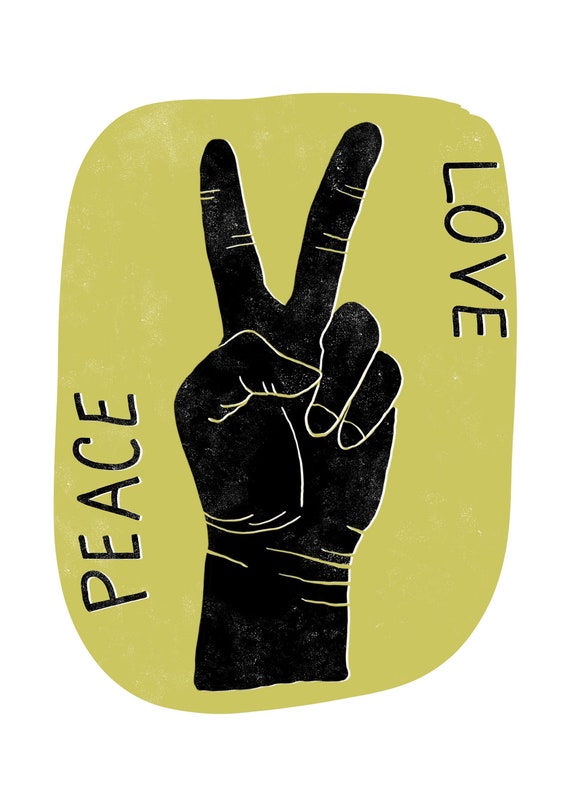 Wood Block Cut Love and Peace Illustration Peace Digital Print Printable Peace Illustration,