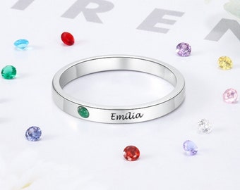 Personalised Name Birthstone Ring • Custom Son/Daughter Name Rings • Personalized Jewellery • Mothers Gift • Fathers Gift • Couples Gift