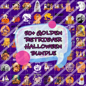 50+ Golden Retriever Halloween Png Bundle, Cute Dog Halloween Costume Png, Spooky Puppy Clipart, Funny Pet Digital Download