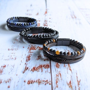 Leather Bracelet Surfer Multi Row Layer Stack Wristband Wrap Stacker XMAS  Gift