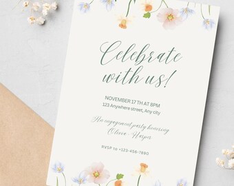 Simple Floral Engagement Editable Engagement Party Invitation Template – Instant Download – Canva Invite – Customizable Digital Invite