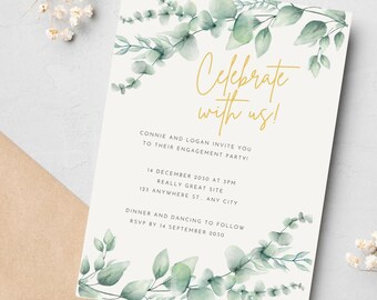 Pastel Leaf Floral Invitations Editable Engagement Party Invitation Template – Instant Download – Canva Invite – Customizable Digital Invite