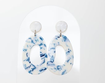 Blue Santorini Earrings- Greek Style Vacation chinoiserie statement earrings