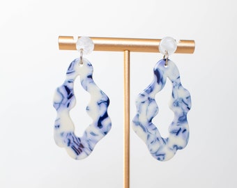 Blue Santorini Earrings- Greek Style Vacation chinoiserie statement earrings