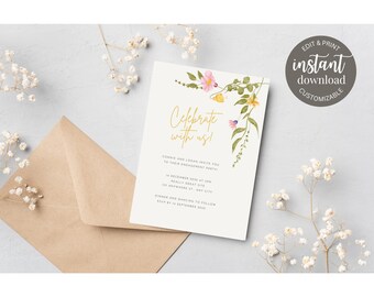 Celebrate Wildflower Floral Editable Engagement Party Invitation Template – Instant Download – Canva Invite – Customizable Digital Invite