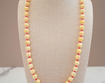The Daisy Necklace- Yellow & Pink Glass Beads