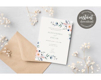 Blue Rose Floral Engagement Editable Engagement Party Invitation Template – Instant Download – Canva Invite – Customizable Digital Invite
