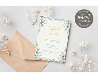 Enchanted Forest Leaf Floral Editable Engagement Party Invitation Template – Instant Download – Canva Invite – Customizable Digital Invite