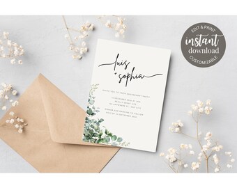 Simple Leaf Floral Engagement Editable Engagement Party Invitation Template – Instant Download – Canva Invite – Customizable Digital Invite