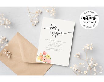 Personalized Corner Floral Editable Engagement Party Invitation Template – Instant Download – Canva Invite – Customizable Digital Invite