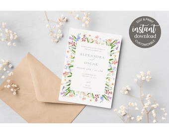Rectangle Floral Engagement Editable Engagement Party Invitation Template – Instant Download – Canva Invite – Customizable Digital Invite