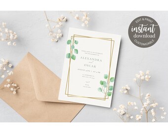 Rectangle Leaf Floral Editable Engagement Party Invitation Template – Instant Download – Canva Invite – Customizable Digital Invite