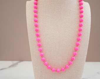 The Ellie Necklace- Round Pink Glass Beads