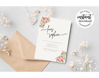 Personalized Colorful Floral Editable Engagement Party Invitation Template – Instant Download – Canva Invite – Customizable Digital Invite