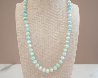 The June Necklace- Mint Green & Blue Glass Beads