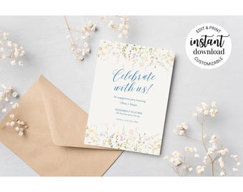 Wildflower Celebrate Floral Editable Engagement Party Invitation Template – Instant Download – Canva Invite – Customizable Digital Invite