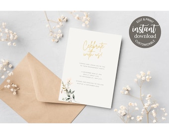 Simple Leaf Celebrate Floral Editable Engagement Party Invitation Template – Instant Download – Canva Invite – Customizable Digital Invite