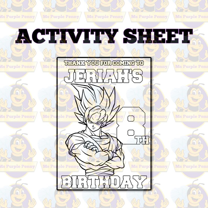 Goku Activity Sheet Dragon Ball Z Goku Birthday Goku Party Favors Personalised Digital File Only