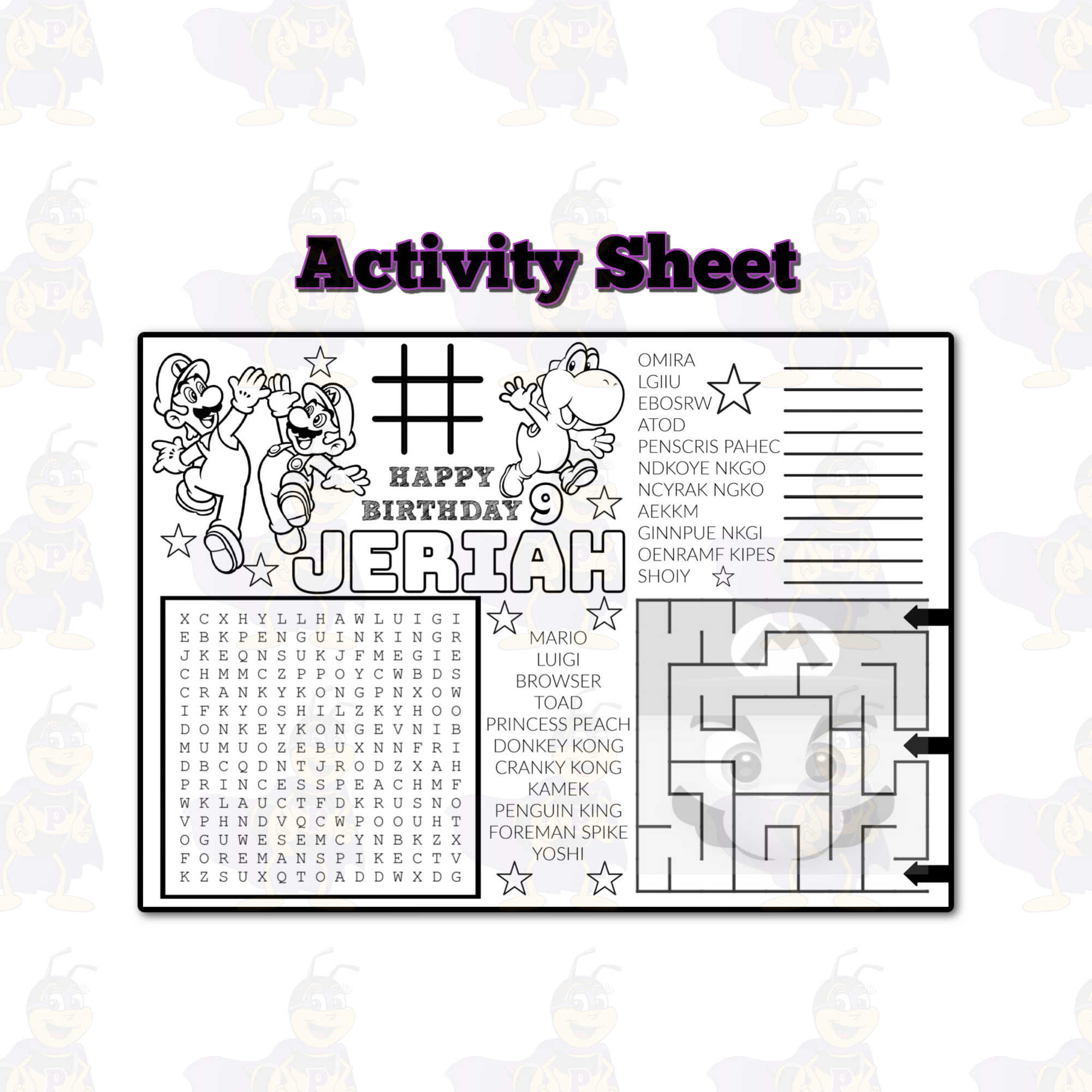 Mario Activity Sheet Mario Chip Bag Colouring Page Mario Birthday Mario ...