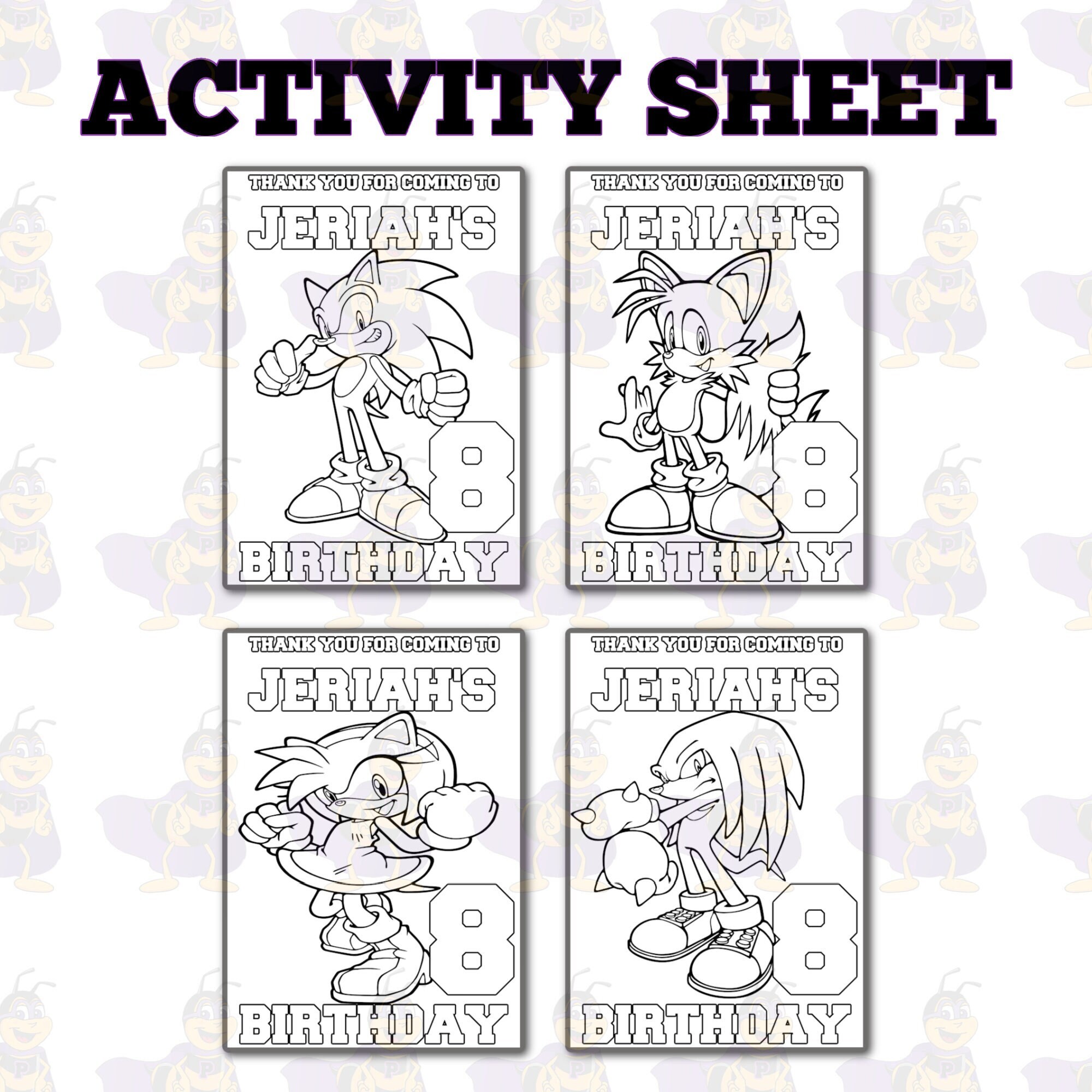 Sonic Activity Sheet Sonic Colouring Page Sonic Chip Bag Party Bag