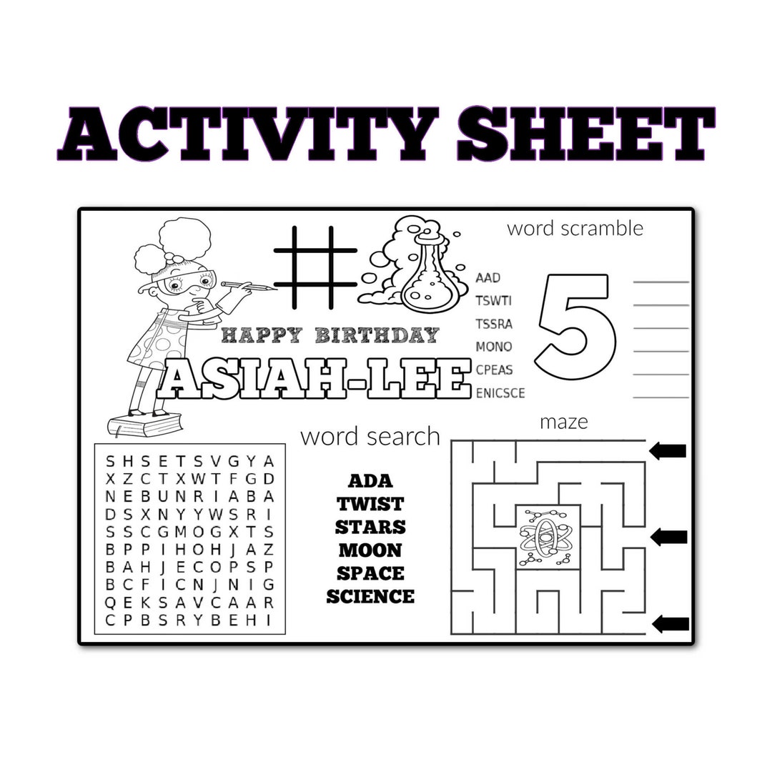 Ada Twist Scientist Activity Sheet Ada Twist Birthday Ada Etsy