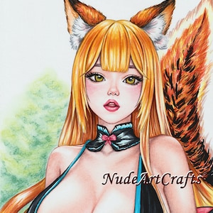 Anime Girl #100 ART PRINT of Original Marker Hand Drawing, Furry Art, NudeArtCrafts