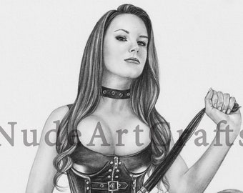Dominatrix kunstprint van originele handgetekende kunst #187, NudeArtCrafts