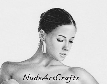Female Figurative Art #124, PRINT from Original Art Hand Drawing, NudeArtCrafts