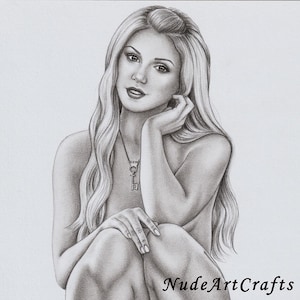 Vrouw met naaktheid in rode laarzen ART PRINT van originele kunsthandtekening #336, NudeArtCrafts