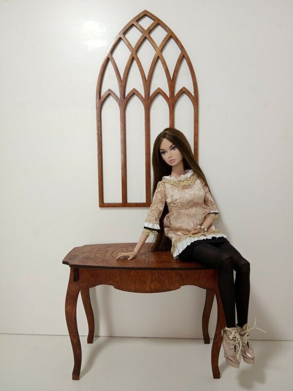 Coffee table for Dolls 1//6 12/" for Barbie FR2 BJD furniture OOAK wooden v3