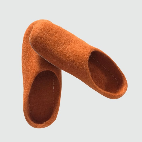 Pantoufles en feutre / Orange abricot / Chaussures pour hommes/femmes en feutre de laine naturelle / Pantoufles d'intérieur