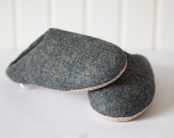 Felt Slippers / CharcoalGrey / Men's/Women's natural wool felt shoe / Indoor slipper