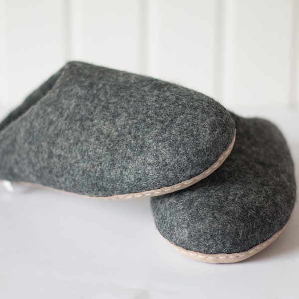 Felt Slippers / CharcoalGrey / Men's/Women's natural wool felt shoe / Indoor slipper