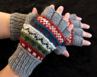 Half finger gloves/fleece lining/Winter Gloves-Grey