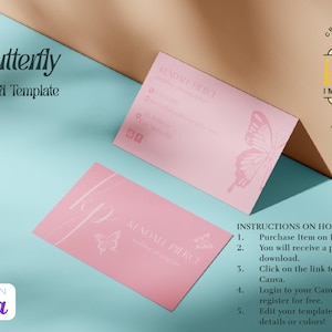 Pink Butterfly Business Card Template, Editable Canva Template