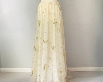 LYRA - Celestial Tulle Wedding Skirt - Handmade Sparkling Stars & Moons