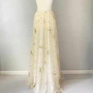 LYRA - Skirt in tulle with stars, moons, pegasus. Wedding separate. Boho bridal skirt. Celestial wedding outfit. A-line skirt