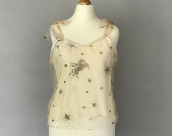 LYRA - Top with straps in tulle with stars, moons, pegasus. Wedding separate. Boho bridal top. Celestial wedding outfit.