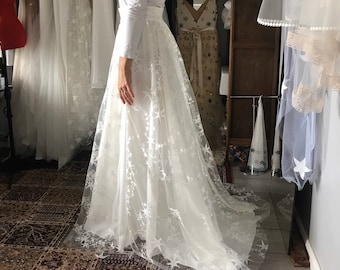 PERSEUS - Embroidered Star Tulle Skirt – Boho Bridal, Celestial Wedding