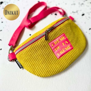 UNIKAT Bauchtasche Gürteltasche HipBag Crossbag Crossbody Umhängetasche aus Cordstoff in Gelb