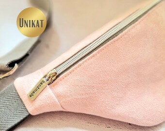 UNIKAT Bauchtasche Gürteltasche HipBag Crossbag Crossbody Umhängetasche aus Kunstwildleder in Rosa