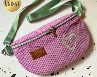 UNIKAT Bauchtasche Gürteltasche HipBag Crossbag Crossbody Umhängetasche aus Cordstoff in Lila