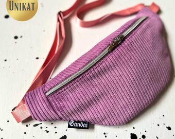 UNIKAT Bauchtasche Gürteltasche HipBag Crossbag Crossbody Umhängetasche aus Cord in Lila