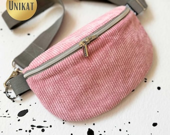UNIKAT Bauchtasche Gürteltasche HipBag Crossbag Crossbody Umhängetasche aus Cord in Rosa